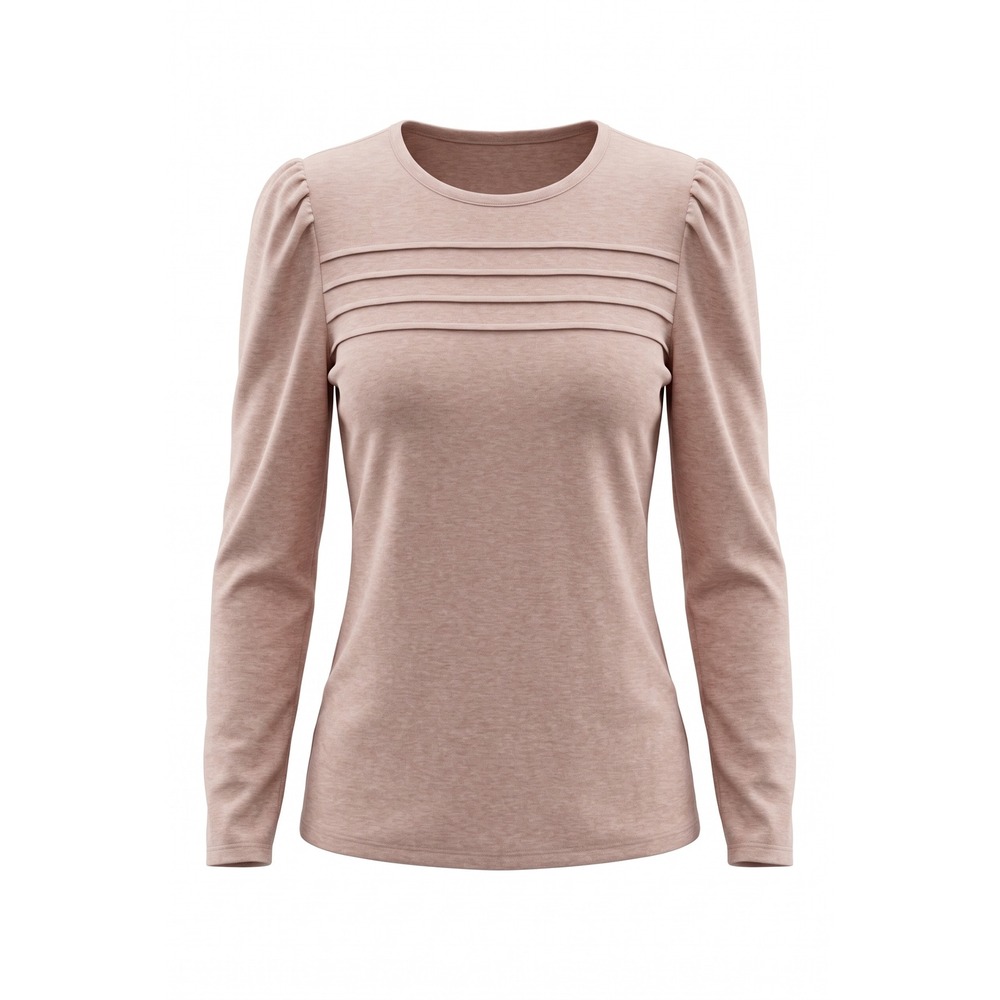 Ofeefan Womens Long Sleeve Pintuck Pleated Puff Shoulder Top Pink Large